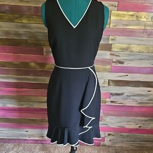 Chic Asymmetrical Black Dress with White Accents